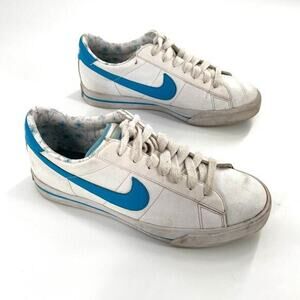 Nike Womens Sweet Classic Low Top Sneakers Tennis Shoes White Blue Leather‎ Sz 8